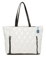 Beyaz Dik Çift Fermuarlı Şişme Rugan Çanta