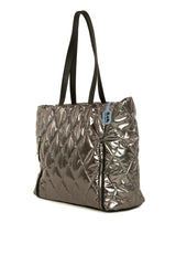 Füme Dik Çift Fermuarlı Şişme Rugan Çanta