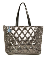 Füme Dik Çift Fermuarlı Şişme Rugan Çanta