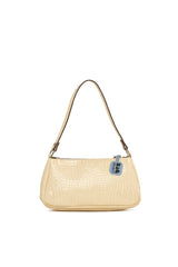 Krem Fitilli Parlak Kroko Baget Çanta