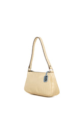 Krem Fitilli Parlak Kroko Baget Çanta