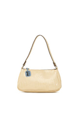 Krem Fitilli Parlak Kroko Baget Çanta