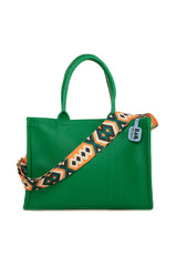 Yeşil Çift Şeritli Renkli Kolonlu Büyük Askılı Çanta