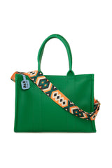 Yeşil Çift Şeritli Renkli Kolonlu Büyük Askılı Çanta