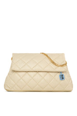 Krem Kapitone Zincirli Askılı Ve Portföy Büyük Çanta