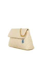 Krem Kapitone Zincirli Askılı Ve Portföy Büyük Çanta