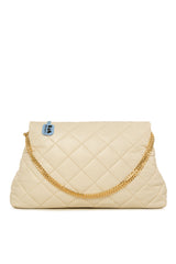 Krem Kapitone Zincirli Askılı Ve Portföy Büyük Çanta