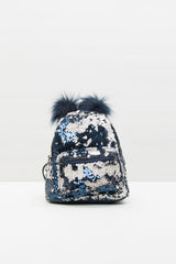 Lacivert Pullu Ponponlu Mini Sırt Çantası