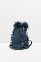 Lacivert Pullu Ponponlu Mini Sırt Çantası