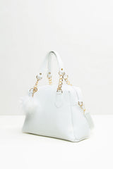 Beyaz Zincirli Ponponlu Çanta