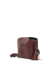 Bordo Kemerli Kilitli Mini İthal Çanta