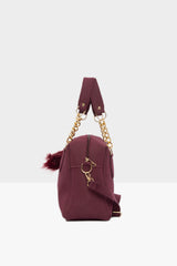 Bordo Zincirli Metal Logolu Nubuk Çanta