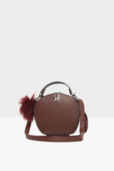 Bordo Çift Fermuarlı Salpalı Yuvarlak Çanta