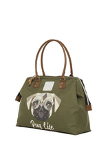 Haki Pug Baskılı Omuz Askılı Çanta