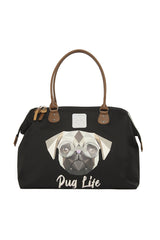 Siyah Pug Baskılı Omuz Askılı Çanta
