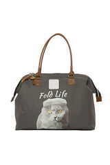 Gri Scottish Fold Baskılı Omuz Askılı Çanta