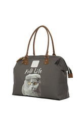 Gri Scottish Fold Baskılı Omuz Askılı Çanta