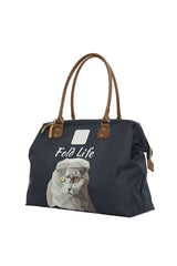 Lacivert Scottish Fold Baskılı Omuz Askılı Çanta