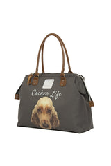 Gri Cocker Spaniel Baskılı Omuz Askılı Çanta