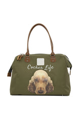 Haki Cocker Spaniel Baskılı Omuz Askılı Çanta