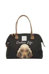 Siyah Cocker Spaniel Baskılı Omuz Askılı Çanta
