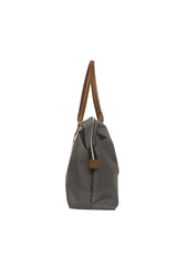 Gri Kesik Yazı Baskılı Omuz Askılı Çanta