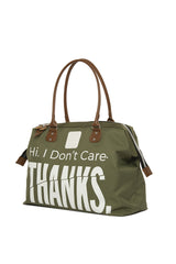 Haki Kesik Yazı Baskılı Omuz Askılı Çanta