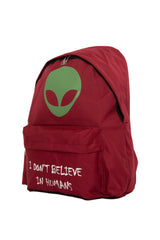 Bordo Ufo Baskılı Sırt Çantası