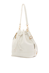 Beyaz Şişe Dipli Büzgülü Fermuarlı Çanta