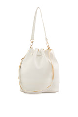 Beyaz Şişe Dipli Büzgülü Fermuarlı Çanta