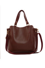 Bordo Üç Bölmeli Çıtçıt Detaylı Çanta