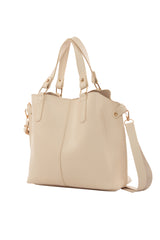 Krem Üç Bölmeli Çıtçıt Detaylı Çanta