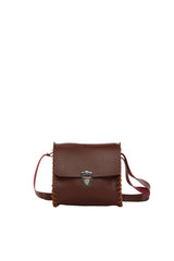 Bordo Ahşap Kenarlı Örgülü Mini Çanta