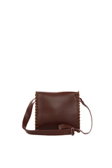 Bordo Ahşap Kenarlı Örgülü Mini Çanta