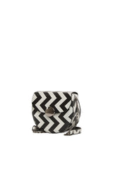 SiyahBeyaz Oval Zigzag Desenli Mini Çanta
