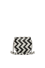 SiyahBeyaz Oval Zigzag Desenli Mini Çanta