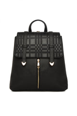 Siyah Çift Kemerli Kapak Detaylı Çanta