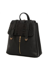 Siyah Çift Kemerli Kapak Detaylı Çanta