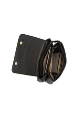 Siyah Çift Kemerli Kapak Detaylı Çanta