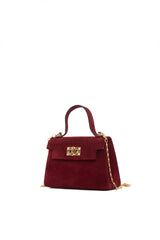 Bordo Süet Kilitli Mini Çanta