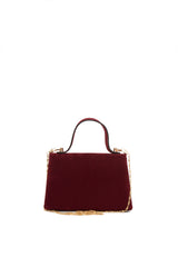 Bordo Süet Kilitli Mini Çanta