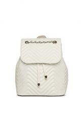 Beyaz V Nakışlı Zincirli Sırt Çantası