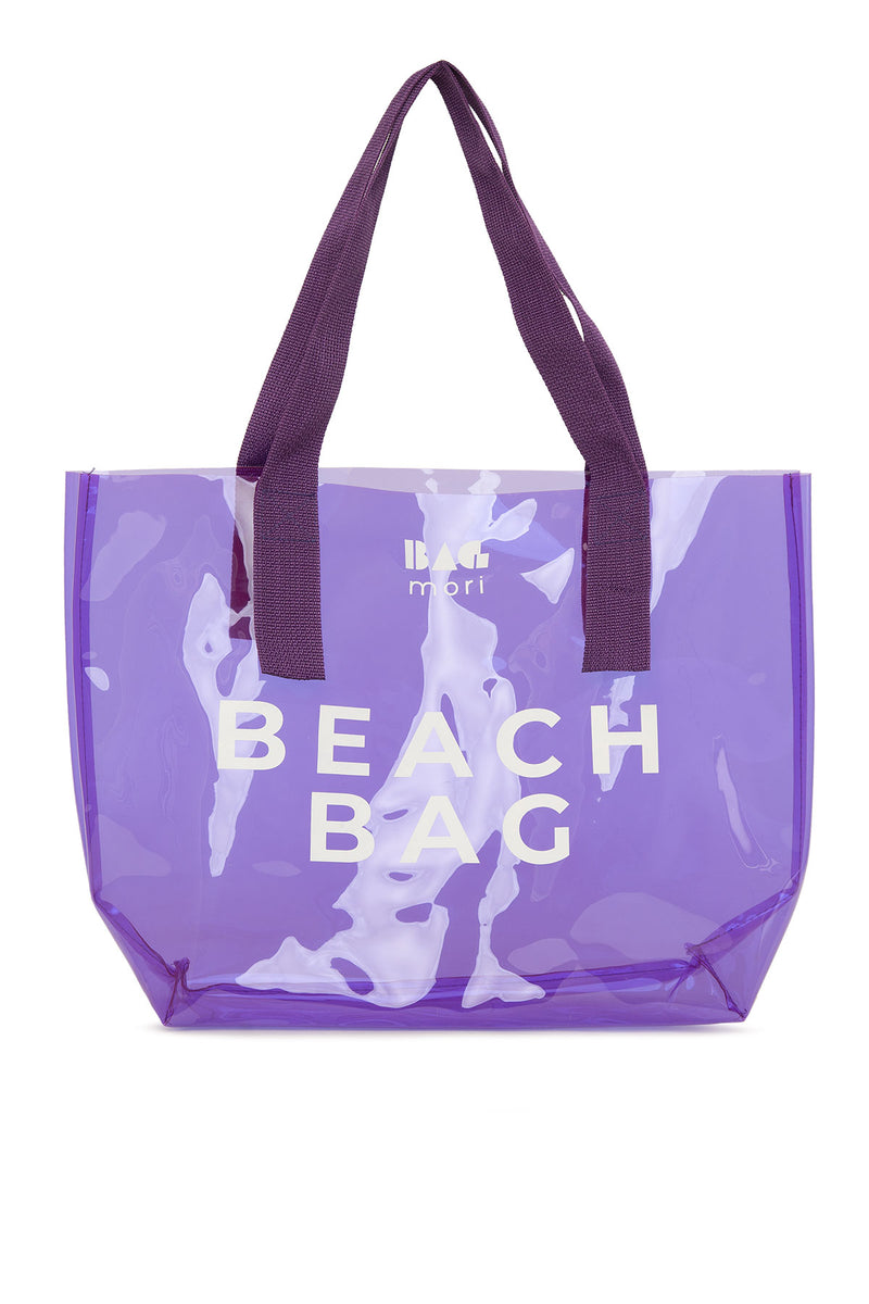 Lila Beach Bag Baskılı Şeffaf Plaj Çantası
