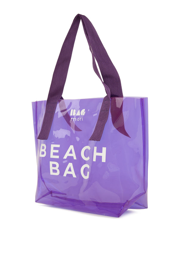 Lila Beach Bag Baskılı Şeffaf Plaj Çantası