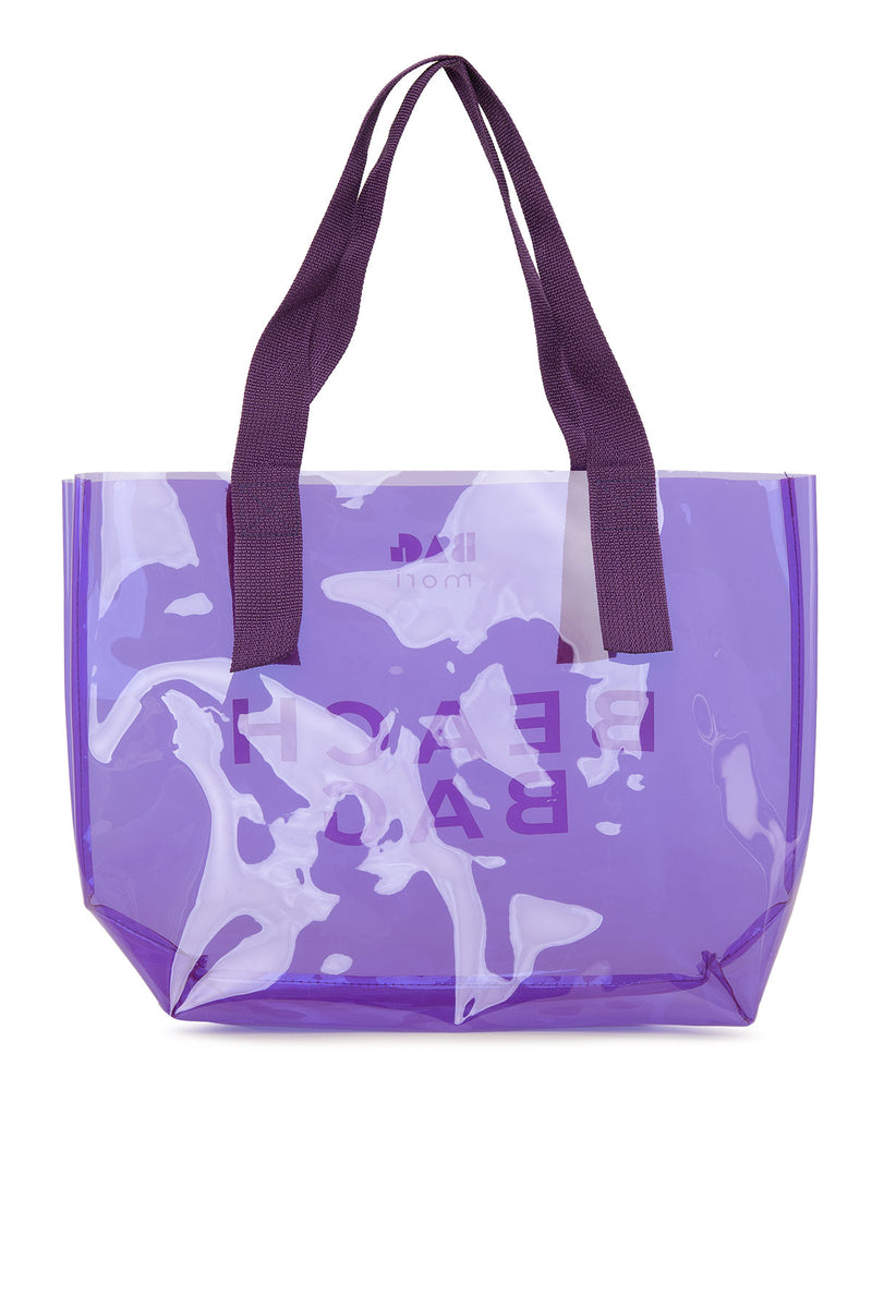 Lila Beach Bag Baskılı Şeffaf Plaj Çantası