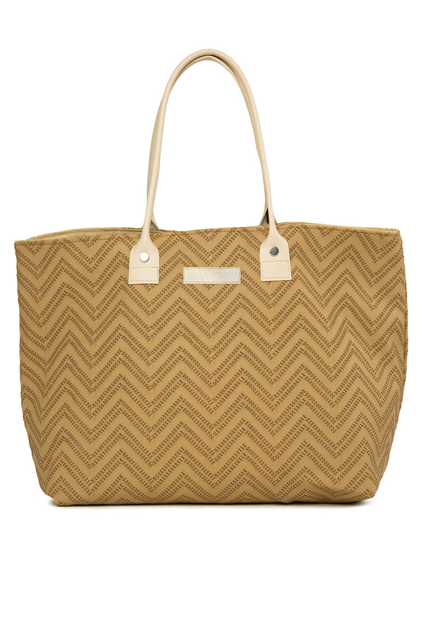 Camel Dikiş Desenli Büyük Tote Çanta
