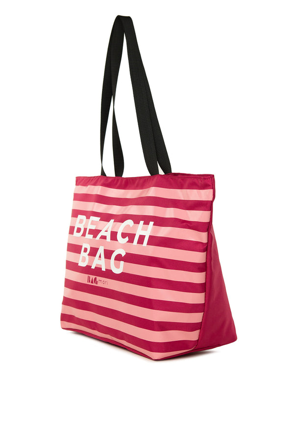 Fuşya Çizgili Beach Bag Baskılı Plaj Çantası