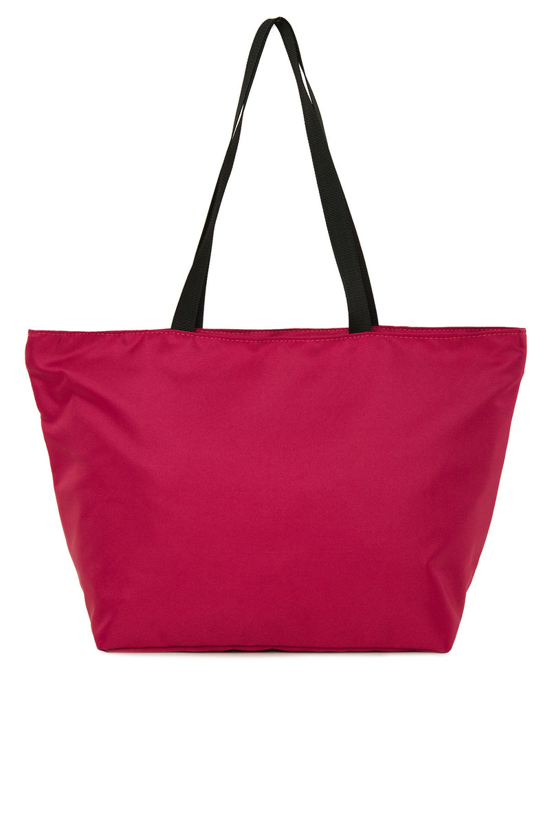 Fuşya Çizgili Beach Bag Baskılı Plaj Çantası