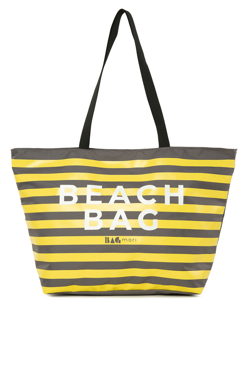 Gri Çizgili Beach Bag Baskılı Plaj Çantası