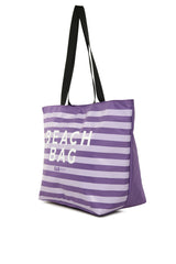 Lila Çizgili Beach Bag Baskılı Plaj Çantası